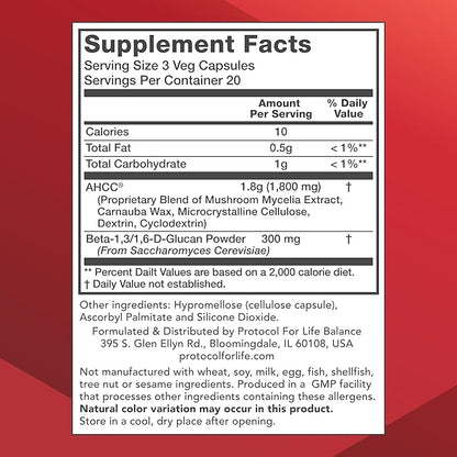 Protocol AHCC 600 mg - Liver & Immune Support Supplement with Beta-Glucan* - May Aid Cellular