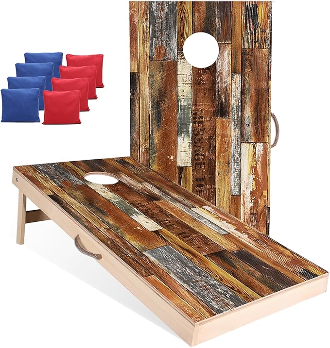 Solid Wood Vintage Cornhole Game Set, Two 4'x2'Cornhole Boards, 8 Cornhole Bags for Indoor and