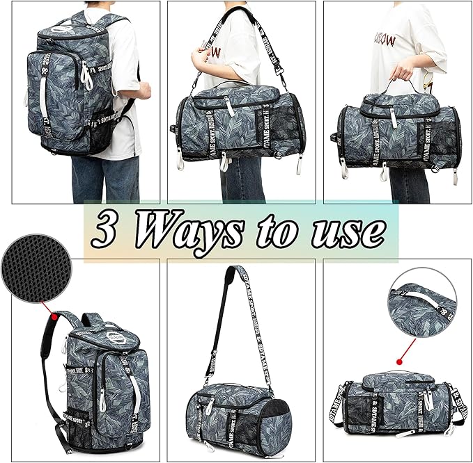 Gym Duffle Bag Backpack with Shoe Compartment,4 ways Travel Backpack for Women and