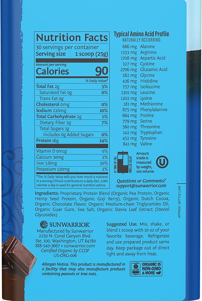 Organic Plant Based Protein Powder | Vegan Organic Protein Powder Chocolate Flavored with BCAA