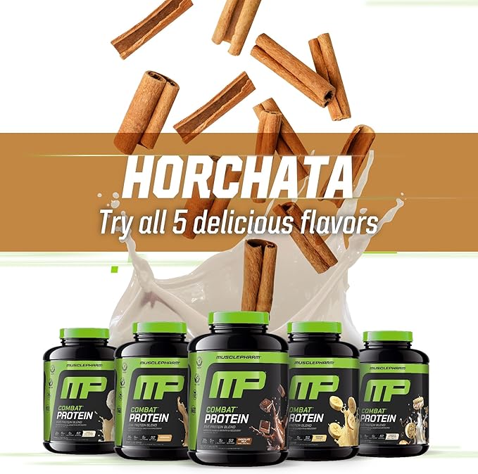 Muscle Pharm Combat Protein Powder, Horchata Flavor, Fuels Muscles for Productive Workouts, 5