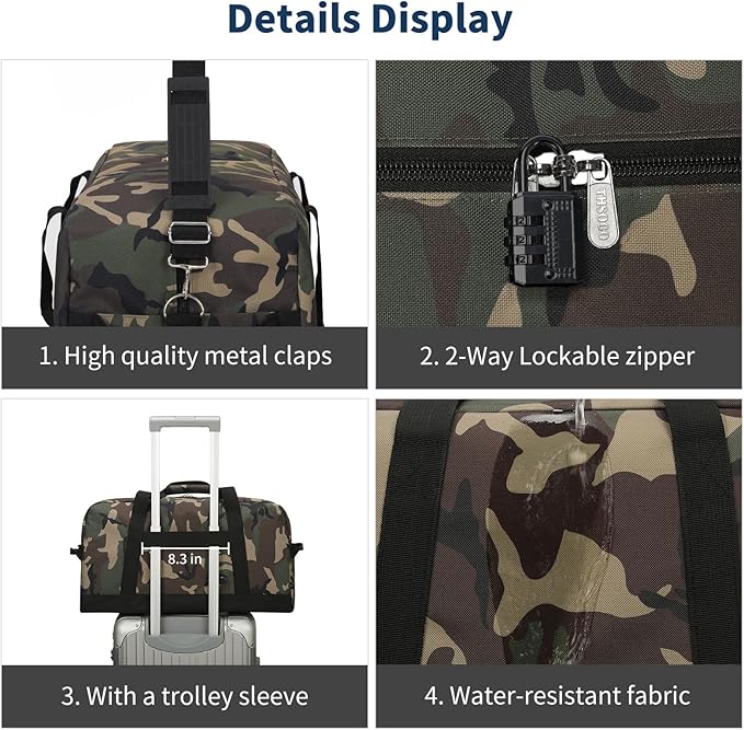 21 inch Gym Bag for Men - 40L Travel Duffel Bag Sport Duffle Bags for Weekend Overnight with Bottom