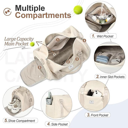 FIORETTO Womens Gym Tote Duffle Bag with Wet Pocket & Shoe Compartment, Sports Duffel Overnight