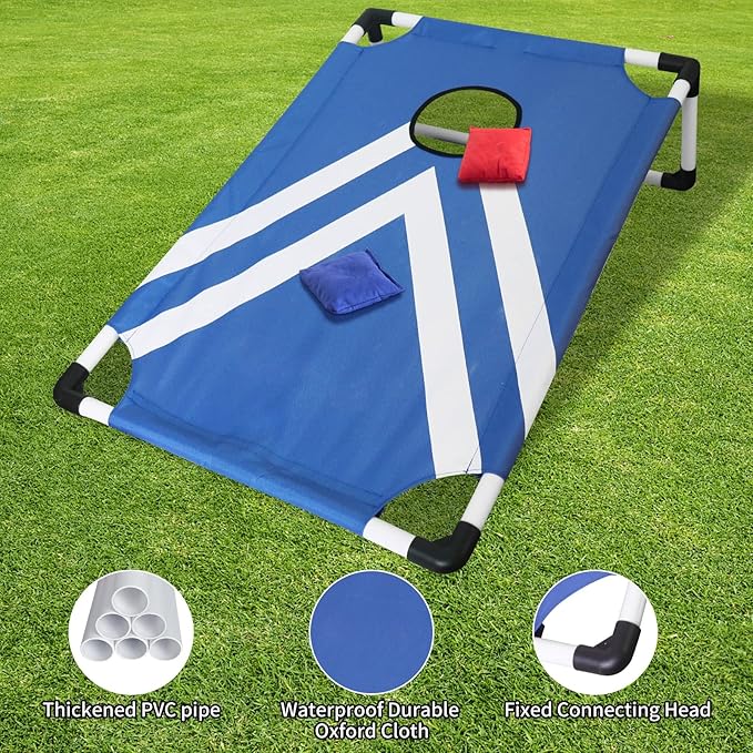 Portable PVC Framed Cornhole Game Set with 2 Collapsible Cornhole Boards, 8 Bean Bags and Carrying