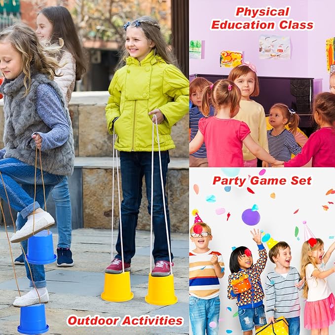 Hungdao 12 Pairs Balancing Stilts for Kids Walking Bucket Stilts Plastic Walking Toy with