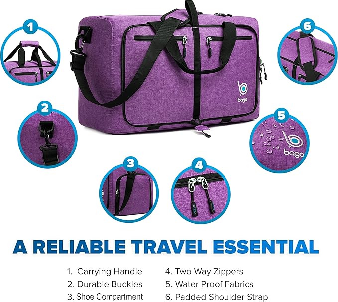 Bago Large Foldable Duffel Bags for Traveling Women & Men - 120L Packable Duffle Bag for Travel