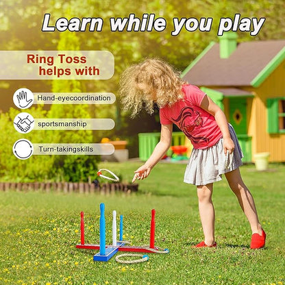 Premium Wooden Ring Toss Game Set - Win SPORTS Throwing Game Indoor Outdoor Games for Kids &