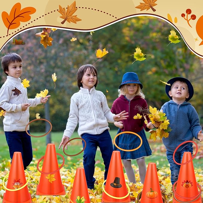 Jenaai 26 Pieces Fall Thanksgiving Ring Toss Game Outdoor Carnival Party Games Include 6 Pcs Fall