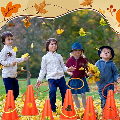 Jenaai 26 Pieces Fall Thanksgiving Ring Toss Game Outdoor Carnival Party Games Include 6 Pcs Fall