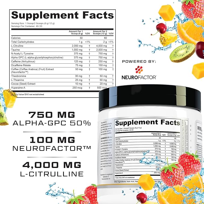 Prevail Pre Workout Powder with Nootropics Pre-Workout Drink for Men and Women Lazer Focus and