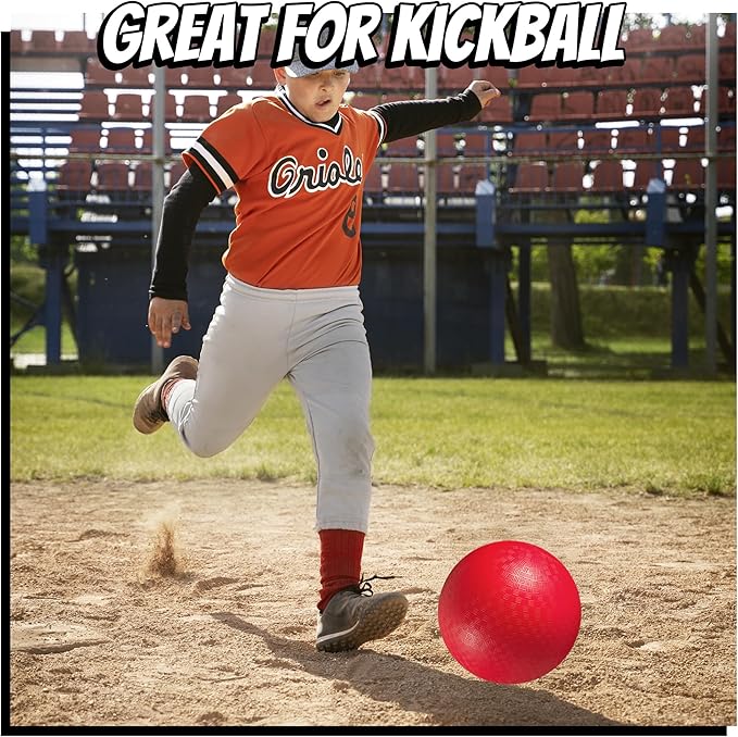 10 Inch Kickball Playground Balls - (Pack of 6) Inflatable Rubber Indoor Outdoor Bouncy Balls for