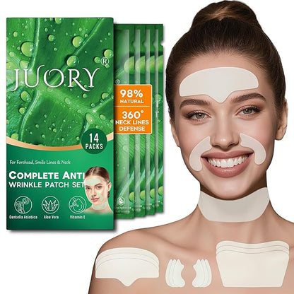 Forehead Smile Line and Neck Herbal Wrinkle Patches with Centella Asiatica, Aloe, Hyaluronic Acid
