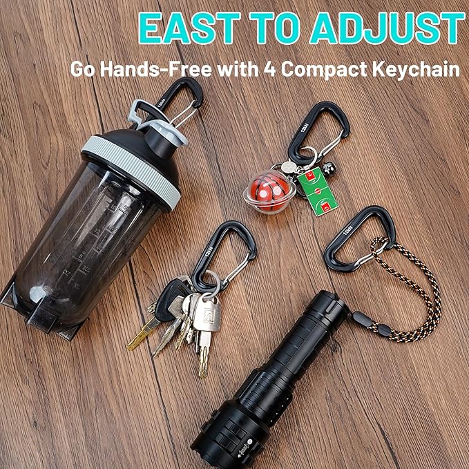 4-Pack Carabiner Clips Heavy Duty-12KN, 7075 Aircraft Aluminum Carabiners with Wiregate