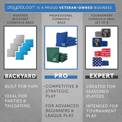 Professional Cornhole Bags - Set of 8 Regulation All Weather Double Sided - Sticky Side/Slick Side