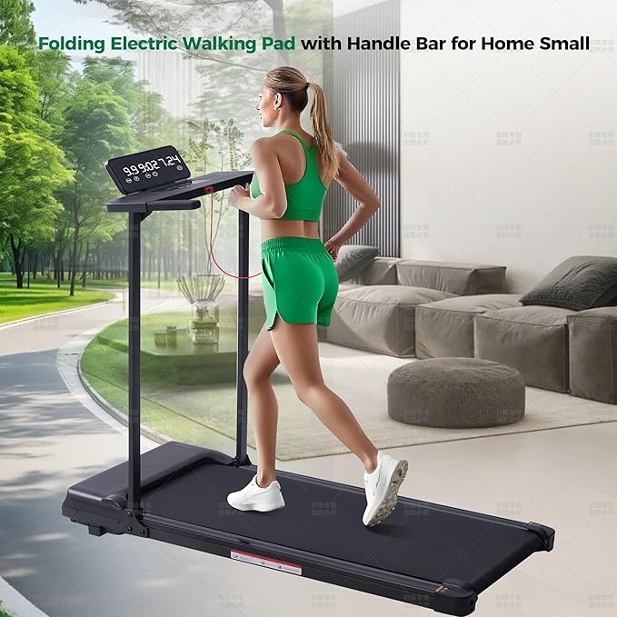 Walking Pad with Handle Bar, Folding Treadmill with Handles for Home Small Spaces, Compact Walking