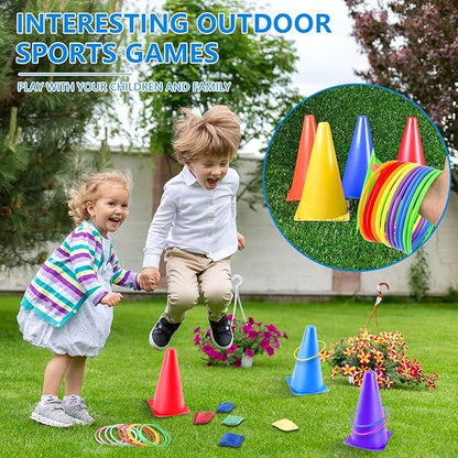OBTANIM 26 Pcs Plastic Colorful Cones Ring Toss Combo Set Outdoor Carnival Games for Kids Adults
