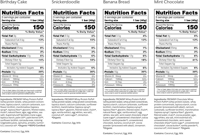 ProMix Nutrition Protein Puff Bars - Variety Pack - Birthday Cake, Snickerdoodle, Banana Bread
