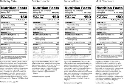 ProMix Nutrition Protein Puff Bars - Variety Pack - Birthday Cake, Snickerdoodle, Banana Bread