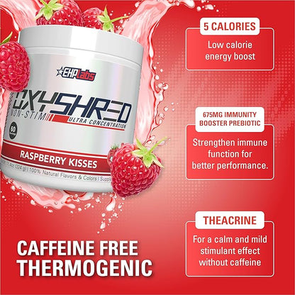 EHP Labs OxyShred Non Stimulant Pre Workout Powder - Stim Free, Caffeine Free Preworkout for Men &