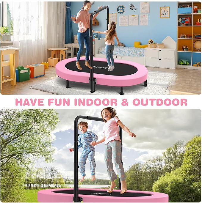 ANCHEER 56" Double Mini Trampoline for Kids, Mini Rebounder with 5-Level Adjustable Handle