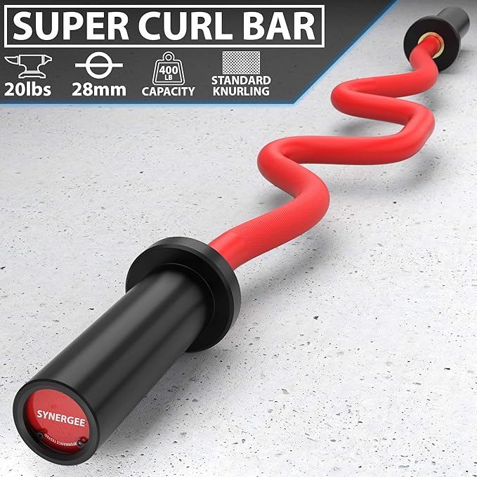 Synergee Commercial Super EZ Curl Olympic Bar Chrome, Black Phosphate and Red with Powder Coated