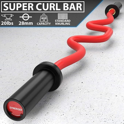 Synergee Commercial Super EZ Curl Olympic Bar Chrome, Black Phosphate and Red with Powder Coated
