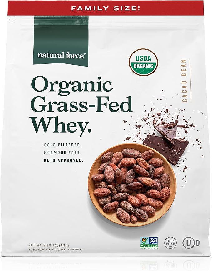Natural Force Whey Protein Powder ??Chocolate, 5 lbs ??Grass Fed Organic, Pure, Keto & Paleo