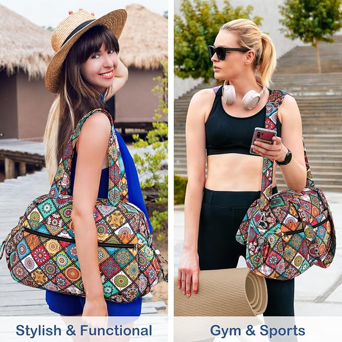 TOPDesign Travel Duffel Bag for Women, Puffer Gym Bag Sports Tote with Wet Pocket, Carry On