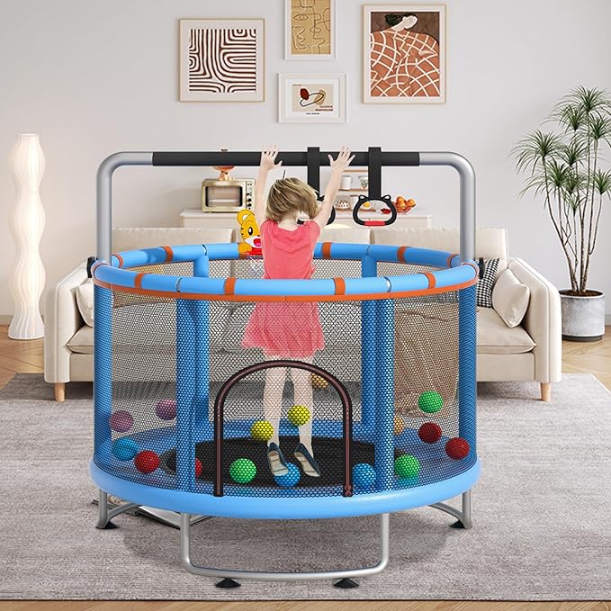 55" Small Trampoline for Kids, Telawah Indoor Outdoor with with Enclosure Net, Safety Enclosure