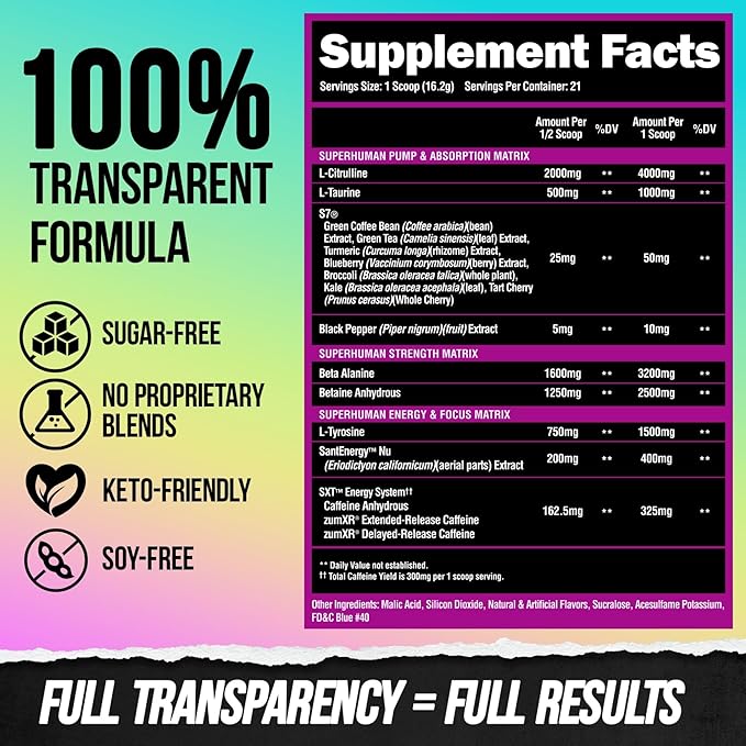 ALPHA LION Superhuman Pre Workout Powder, Beta Alanine, L-Taurine & Tri-Source Caffeine for