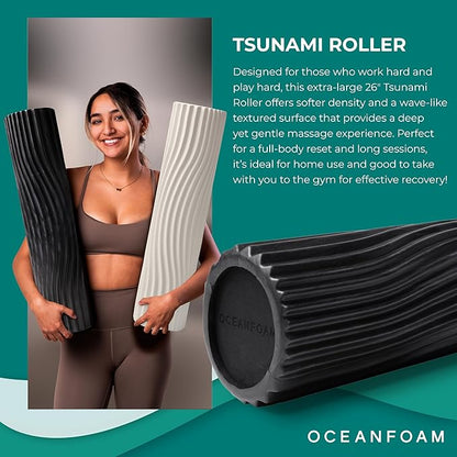 Oceanfoam Tsunami Roller (Black & Charcoal Marbled) - Soft, Textured Foam Roller for Physical