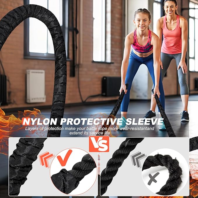 Battle Ropes for Home Gym, Exercise Rope 1.26/1.5inch, 30 40FT Heavy Battle Rope Weighted Battle