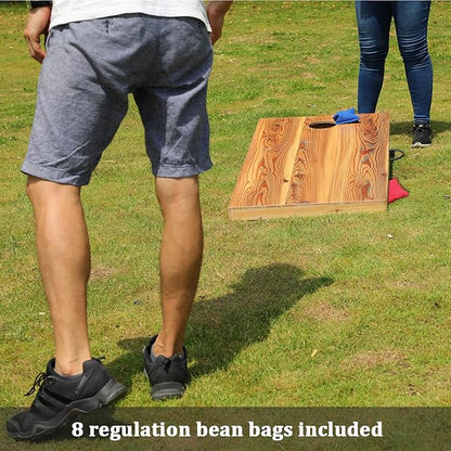 Solid Wood Premium Corn Hole Outdoor Game Set, 2 Regulation and Waterproof Cornhole Game Boards