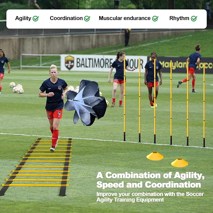 24Pcs Soccer Agility Training Equipment Set Ultimate Agility Poles Cones Ladder More for Quick