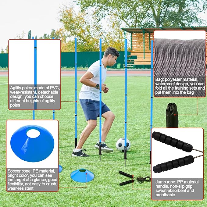 24Pcs Soccer Agility Training Equipment Set Ultimate Agility Poles Cones Ladder More for Quick