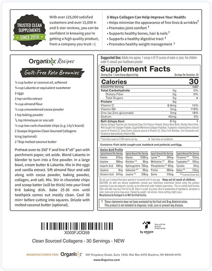 Organixx Collagen Peptides Powder with Vitamin C, Types I, II, III, V, X Hydrolyzed Collagen, Hair