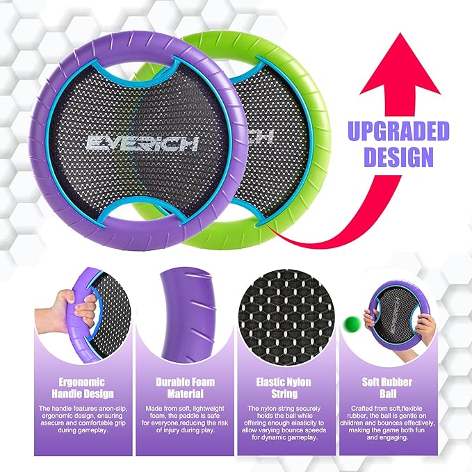 EVERICH TOY Trampoline Paddle Ball Set with 2 Bouncy Paddles & 4 Balls - Soft Foam Design for Kids
