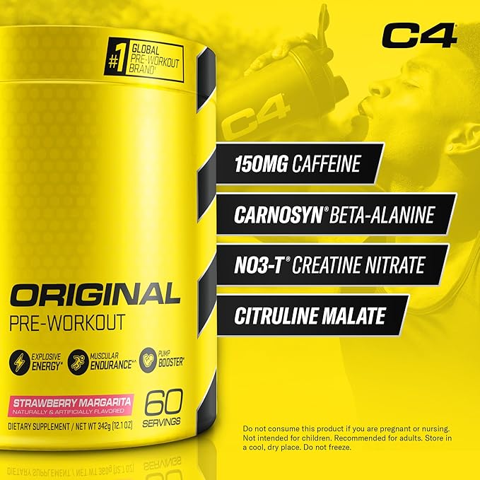 Cellucor C4 Original Pre Workout Powder Strawberry Margarita | Vitamin C for Immune Support | Sugar