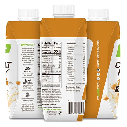 MusclePharm Combat Ready High Protein Shakes Ready to Drink, 40g Protein, 8g BCAAs, 8.7g Glutamine
