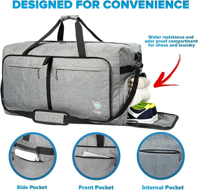 Bago Large Foldable Duffel Bags for Traveling Women & Men - 100L Packable Duffle Bag for Travel
