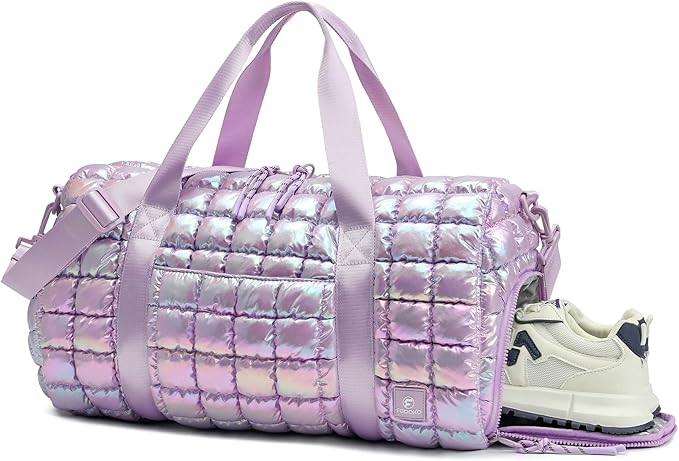 Quilted Duffel Bag for Women, Puffer Gym Duffle Bag with Shoe Compartment Lightweight Large