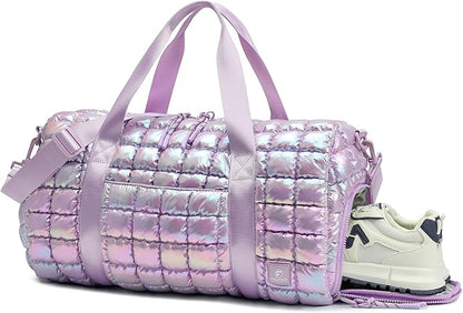 Quilted Duffel Bag for Women, Puffer Gym Duffle Bag with Shoe Compartment Lightweight Large