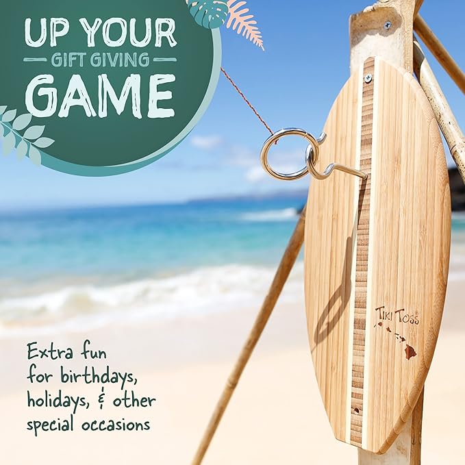 Tiki Toss Ring Toss Game for Adults & Kids - Hook and Ring Games with String and Hooks for