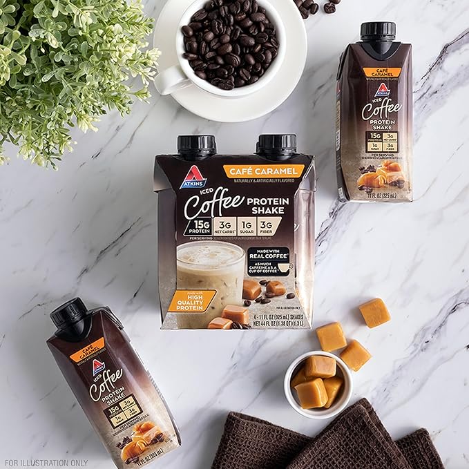Atkins Café Caramel Iced Coffee Flavored Protein Shake, High Protein Shake, Low Glycemic, Low Carb