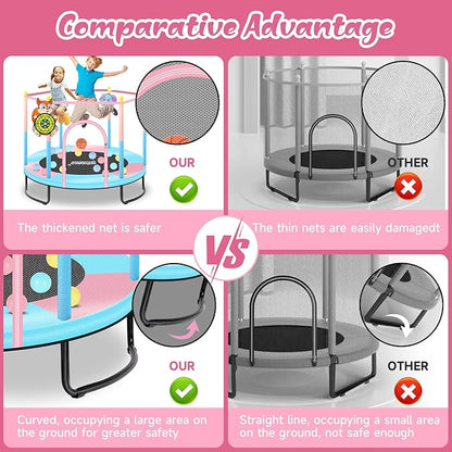 Pink Indoor Trampoline for Kids 2-5, 5ft Mini Indoor & Outdoor Small Toddler Trampoline with Net