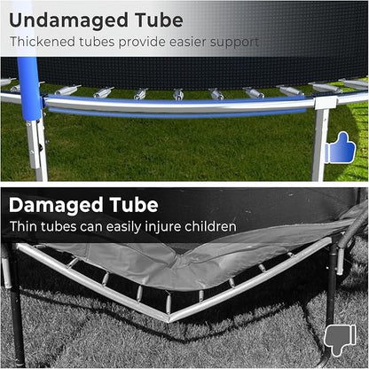 Upgraded 10/12/14/15/16FT Trampoline Outdoor, Large Kids Trampoline with Light, Stakes, Sprinkler