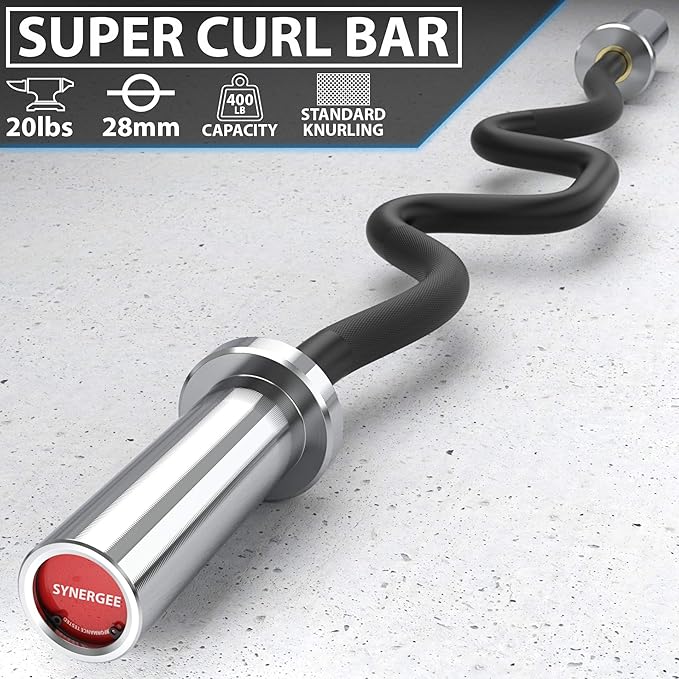 Synergee Commercial Super EZ Curl Olympic Bar Chrome, Black Phosphate and Red with Powder Coated