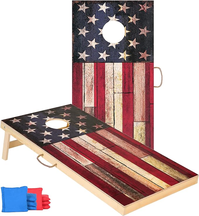 Solid Wood Vintage Cornhole Game Set, Two 4'x2'Cornhole Boards, 8 Cornhole Bags for Indoor and