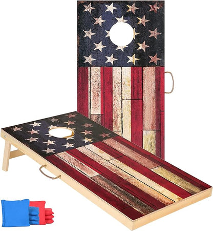 Solid Wood Vintage Cornhole Game Set, Two 4'x2'Cornhole Boards, 8 Cornhole Bags for Indoor and