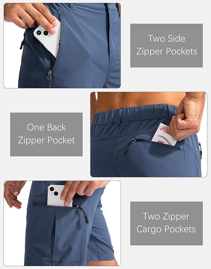 Pudolla Men's Hiking Cargo Shorts 9" Lightweight Outdoor Work Shorts for Men Travel Golf Camping